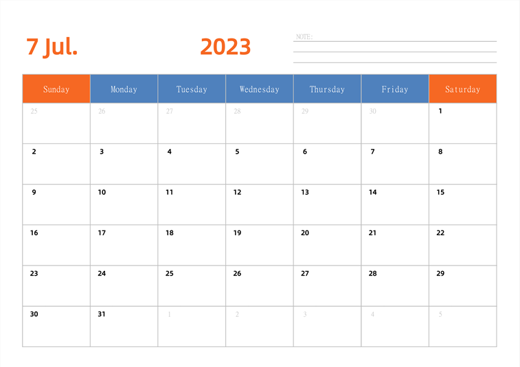 2023年日历台历 英文版 横向排版 周日开始